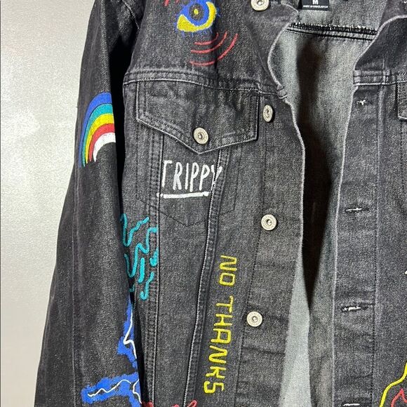 Brooklyn Cloth Black Jean Jacket with Colorful Patches - Picture 6 of 8